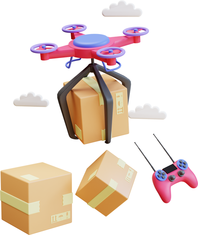 3d render drone courier with box package